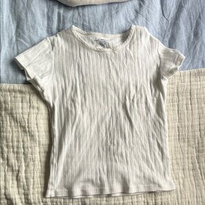 White Ribbed Short Sleeve Top